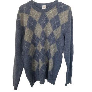 St. Michael Mens 44 Blue Gray Argyle Long Sleeves Shetland Wool Sweater Pullover